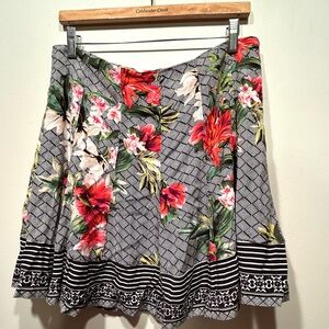 White House Black Market Skirt A Line Floral Print Hibiscus Size 8 M Red